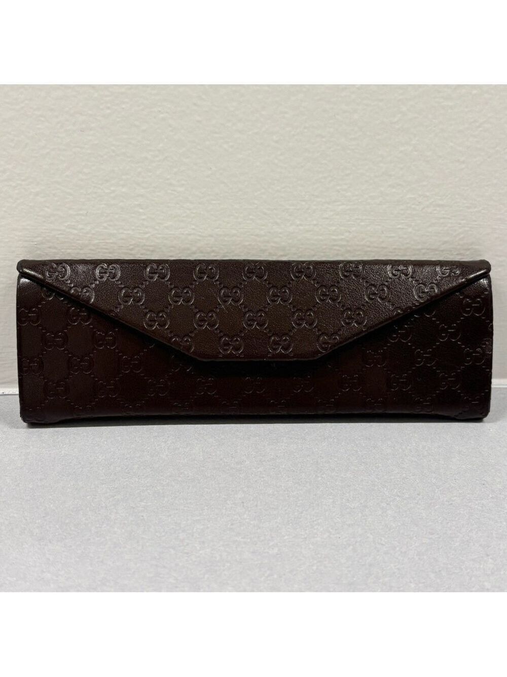 GUCCI trifold hard shell eyeglass case brown monogrammed luxury glasses case
